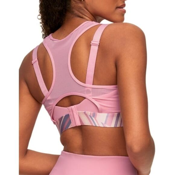 New Adore Me Micah High Impact Sports Bra Pink 32D Pink Mesh Overlay Geometric - Picture 2 of 7